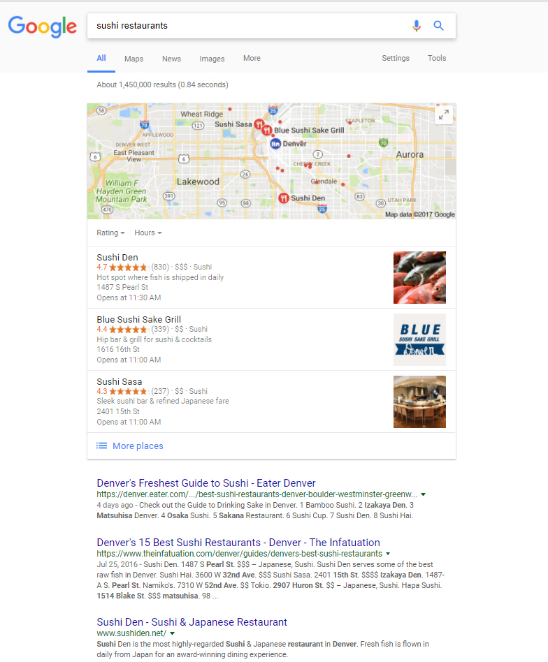 A Typical Local Search SERP